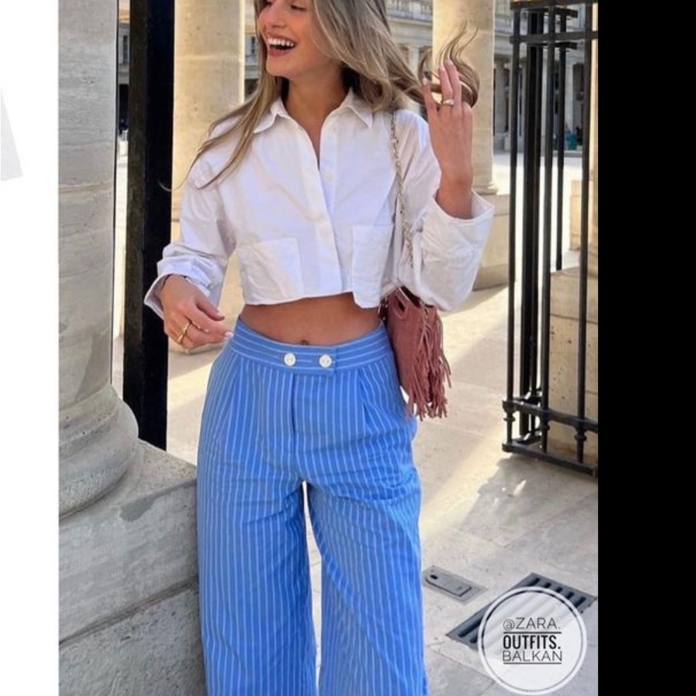 ZARA NWT STRIPED STRAIGHT LEG PANTS L